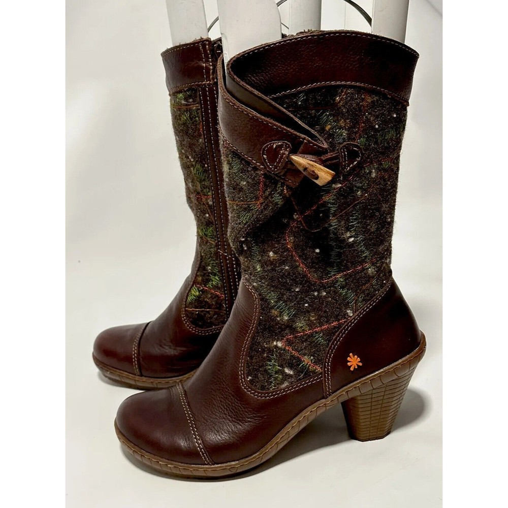 THE ART COMPANY COMFORT BOOTS ANKLE/MID CALF BROWN LEATHER /WOOL SZ 38 US 8 - Picture 2 of 16